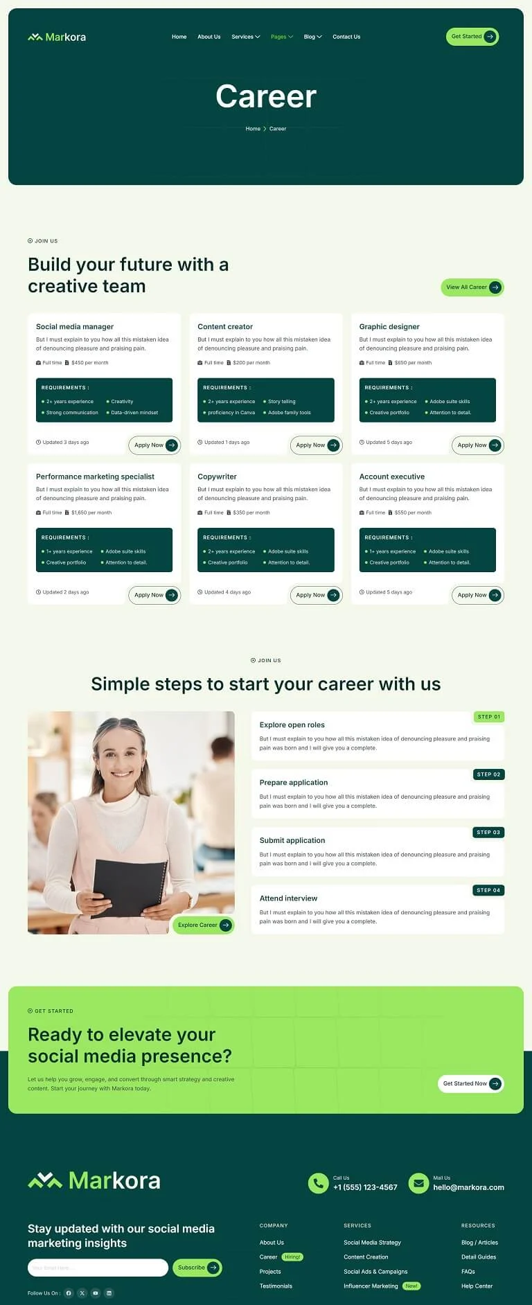 广告/营销 Elementor 模板招聘页面预览