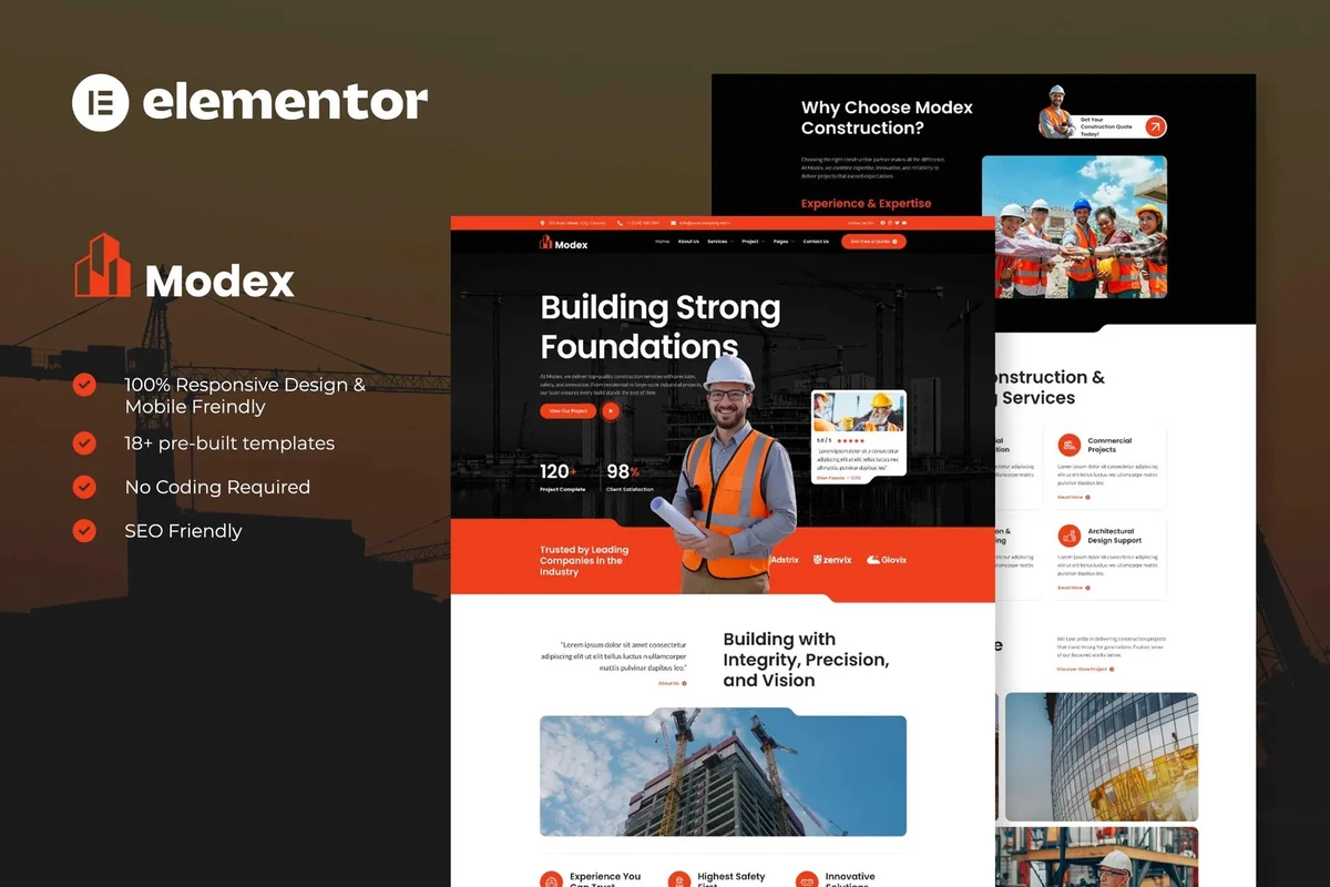 建筑工程项目Elementor网站模板_一键导入快速建站插图-WP资源海 建筑/地产 Elementor 网站模板封面
