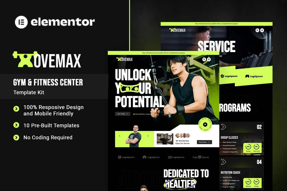 健身俱乐部Elementor网站模板_一键导入快速建站插图-WP资源海 运动/健身 Elementor 网站模板封面