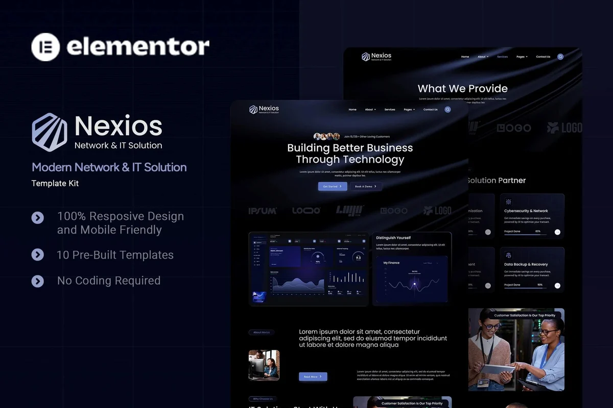 网络科技服务Elementor网站模板_一键导入快速建站插图-WP资源海 IT互联网 Elementor 网站模板封面