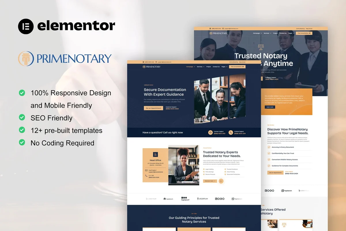 公证人及法律服务Elementor网站模板_一键导入快速建站插图-WP资源海 政治/法律 Elementor 网站模板封面
