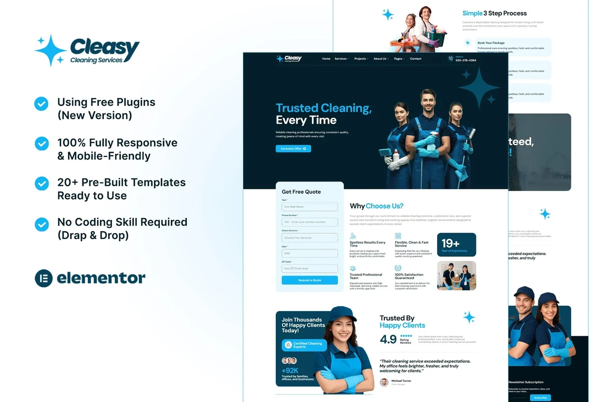 保洁预约Elementor网站模板_一键导入快速建站插图-WP资源海 保洁 Elementor 网站模板封面