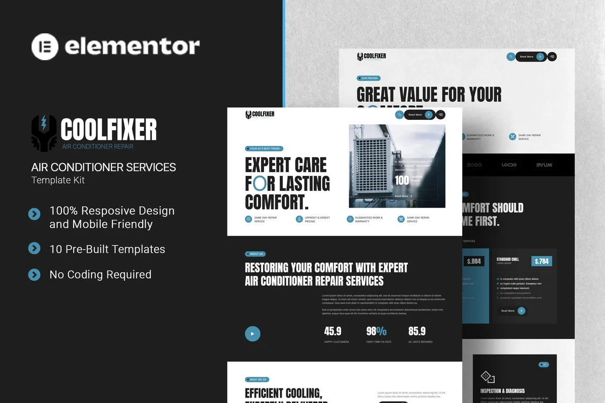 家电维修Elementor网站模板_一键导入快速建站插图-WP资源海 维修 Elementor 网站模板封面