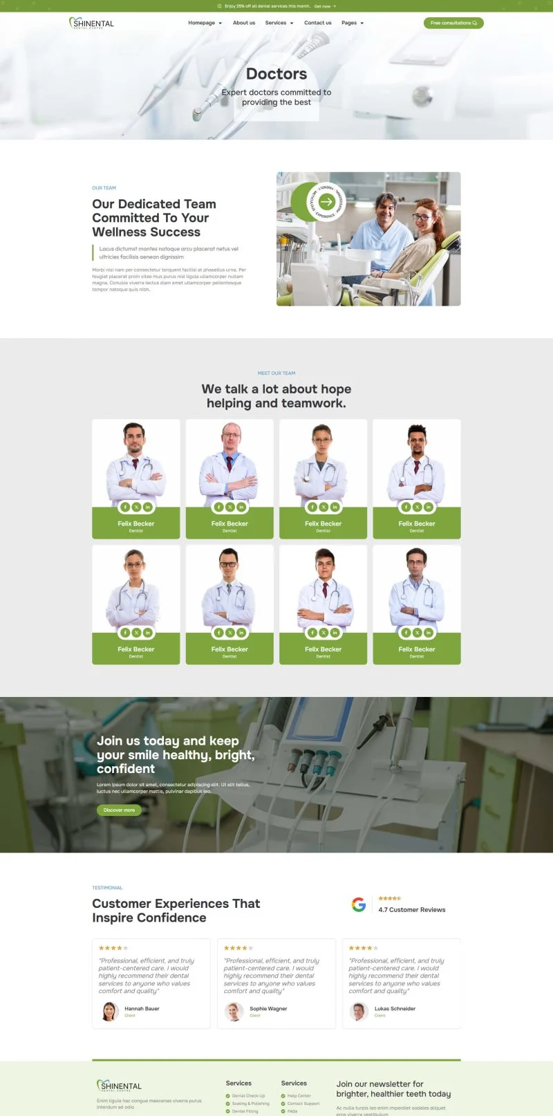健康/医药 Elementor 模板医生团队预览