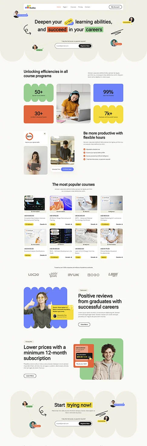 AI课程平台Elementor网站模板_一键导入快速建站插图1-WP资源海 教育/培训 Elementor 模板首页预览