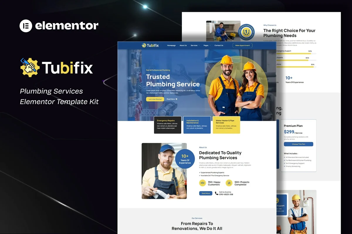 管道维修Elementor网站模板_一键导入快速建站插图-WP资源海 维修 Elementor 网站模板封面