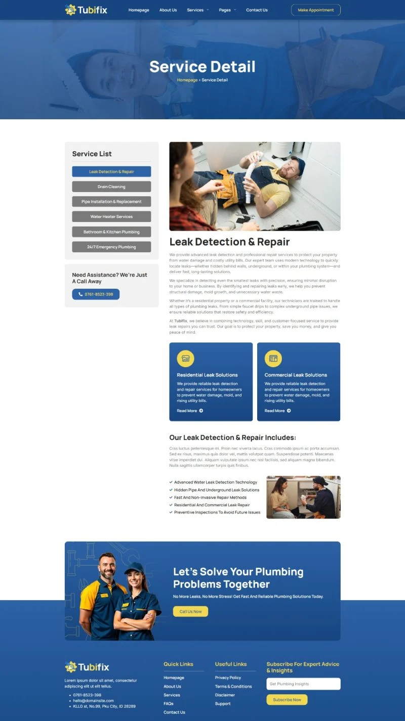 管道维修Elementor网站模板_一键导入快速建站插图4-WP资源海 维修 Elementor 模板服务详情预览
