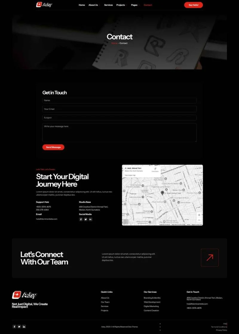 广告营销-初创企业Elementor网站模板_一键导入快速建站插图6-WP资源海 广告/营销 Elementor 模板联系页面预览