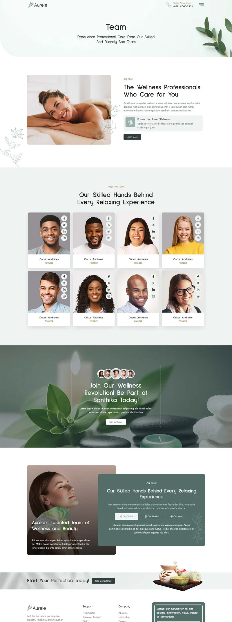 美容/美发 Elementor 模板团队页面预览