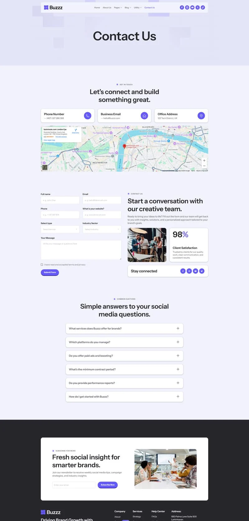 广告/营销 Elementor 模板联系页面预览
