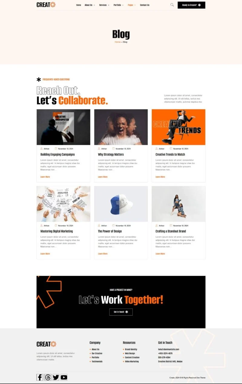 艺术/设计 Elementor 模板博客页面预览