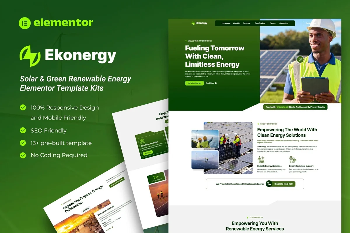 可再生能源服务Elementor网站模板_一键导入快速建站插图-WP资源海 工业/工厂 Elementor 网站模板封面