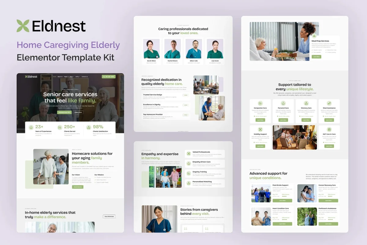 居家养老护理Elementor网站模板_一键导入快速建站插图-WP资源海 家政 Elementor 网站模板封面