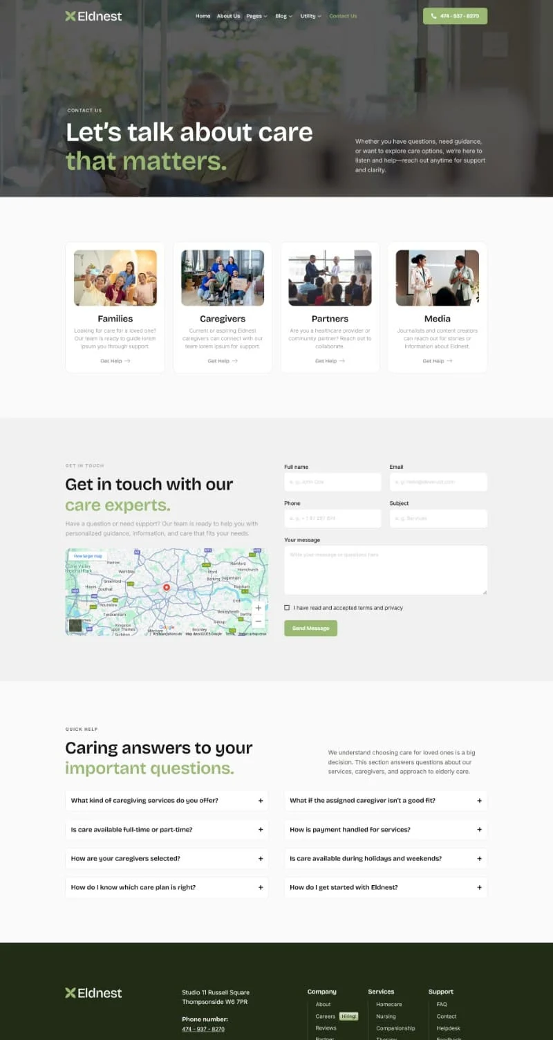 家政 Elementor 模板联系页面预览