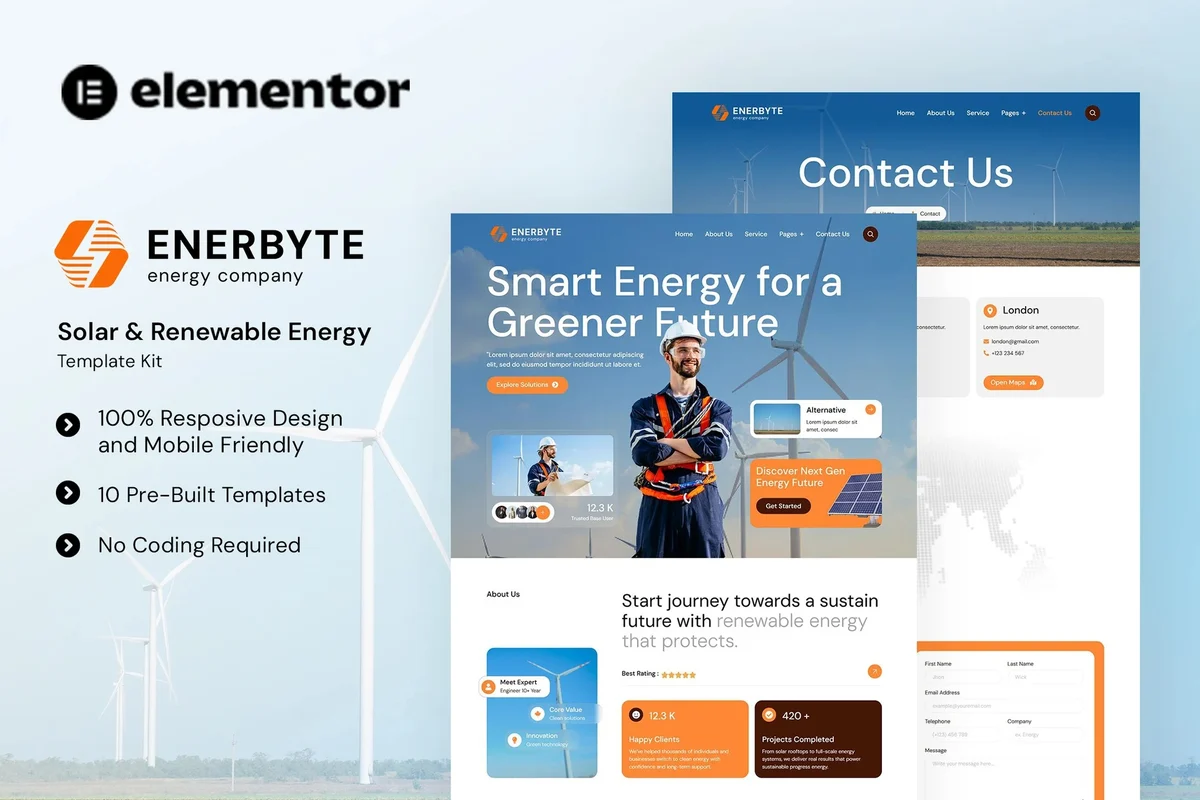 太阳能Elementor网站模板_一键导入快速建站插图-WP资源海 工业/工厂 Elementor 网站模板封面