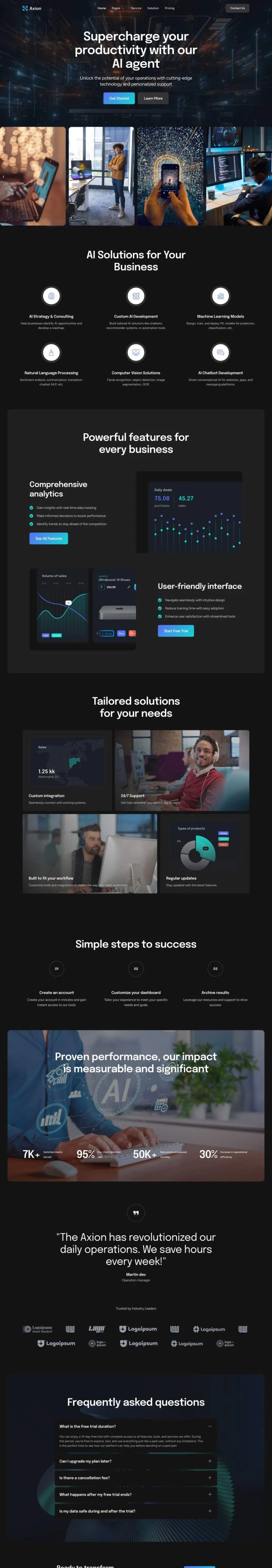AI技术解决方案Elementor网站模板_一键导入快速建站插图1-WP资源海 AI Elementor 模板首页预览