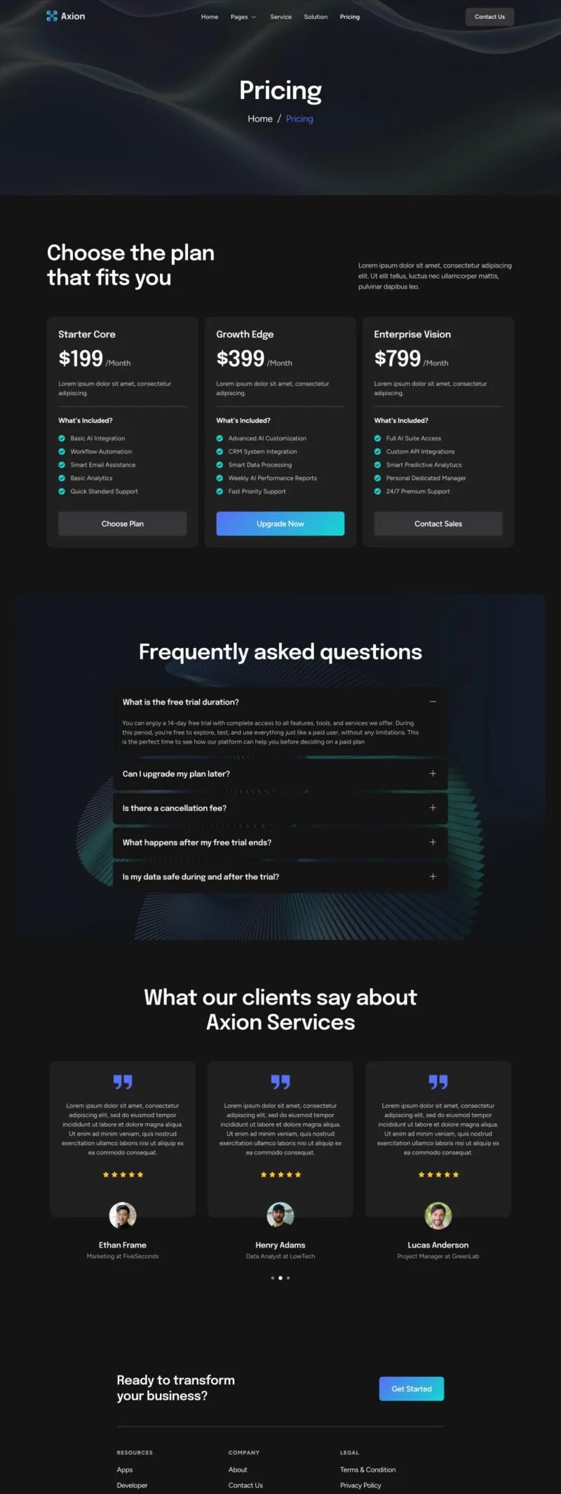 AI技术解决方案Elementor网站模板_一键导入快速建站插图4-WP资源海 AI Elementor 模板价格页面预览