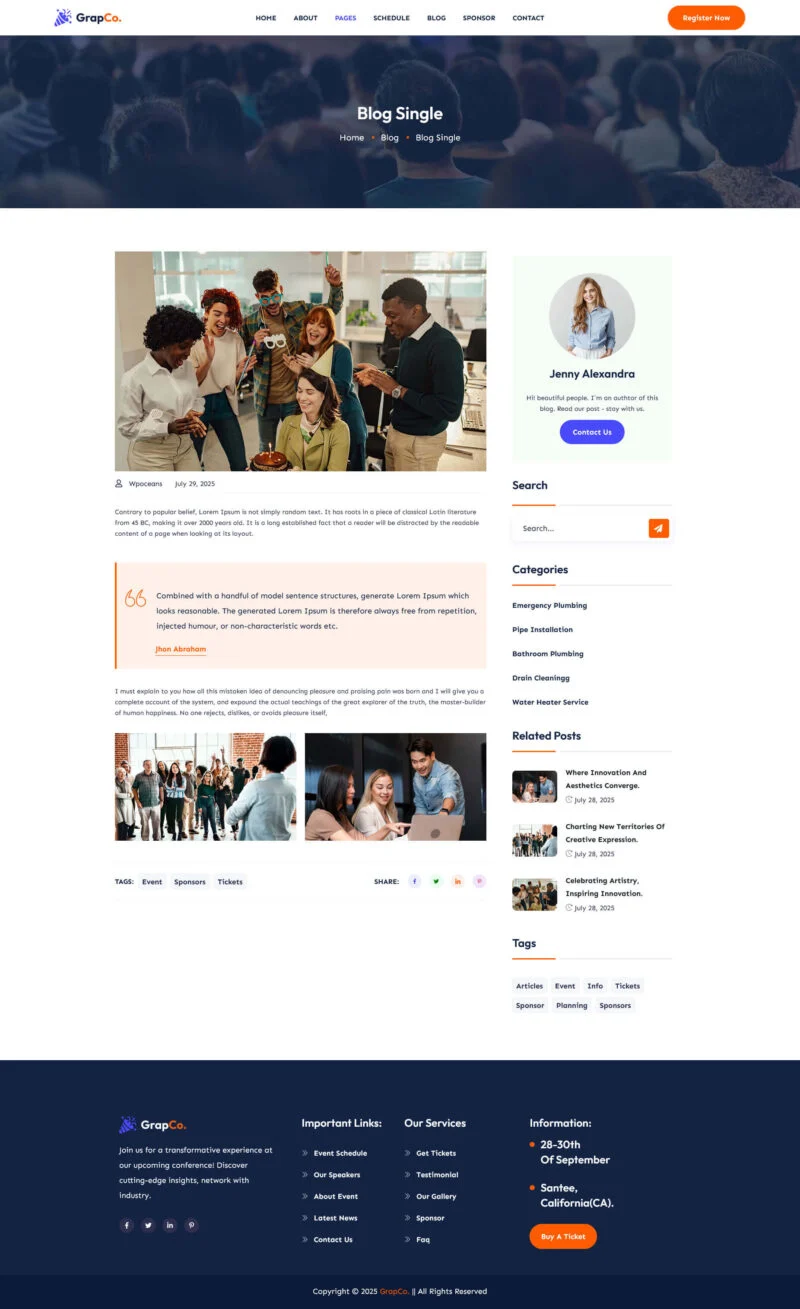 设计峰会Elementor网站模板_一键导入快速建站插图4-WP资源海 会议/展览 Elementor 模板文章详情预览