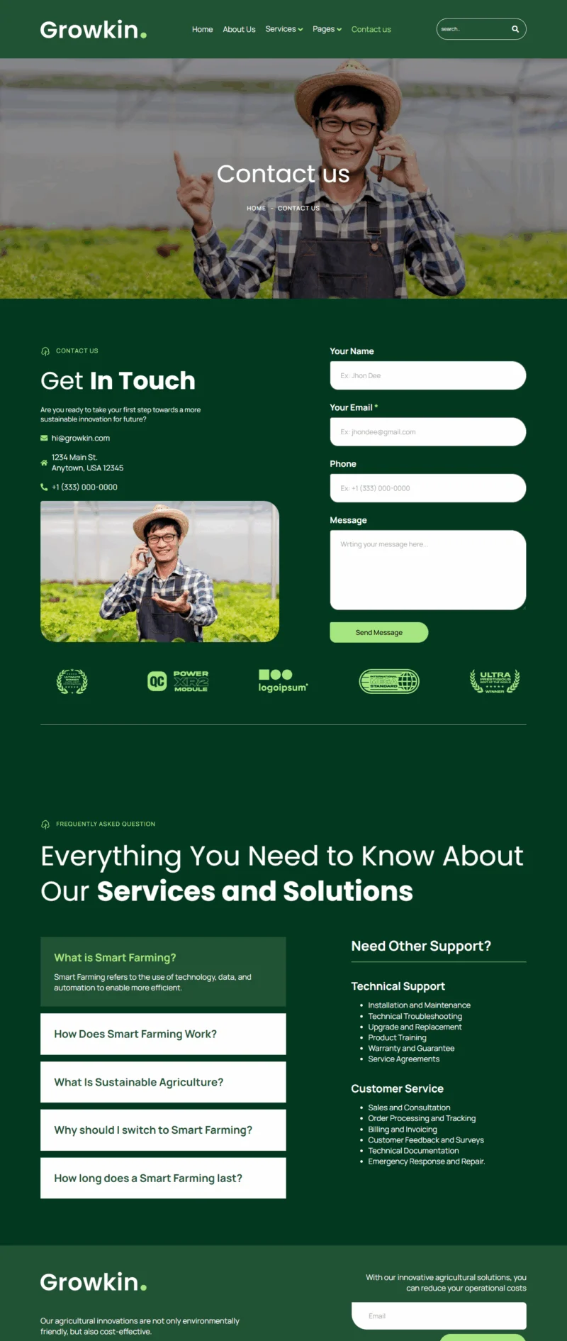 农业企业Elementor网站模板_一键导入快速建站插图2-WP资源海 农业 Elementor 模板联系页面预览