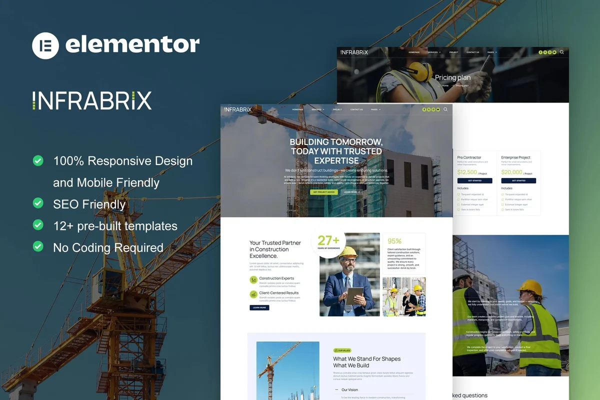 建筑施工工程Elementor网站模板_一键导入快速建站插图-WP资源海 建筑/地产 Elementor 网站模板封面