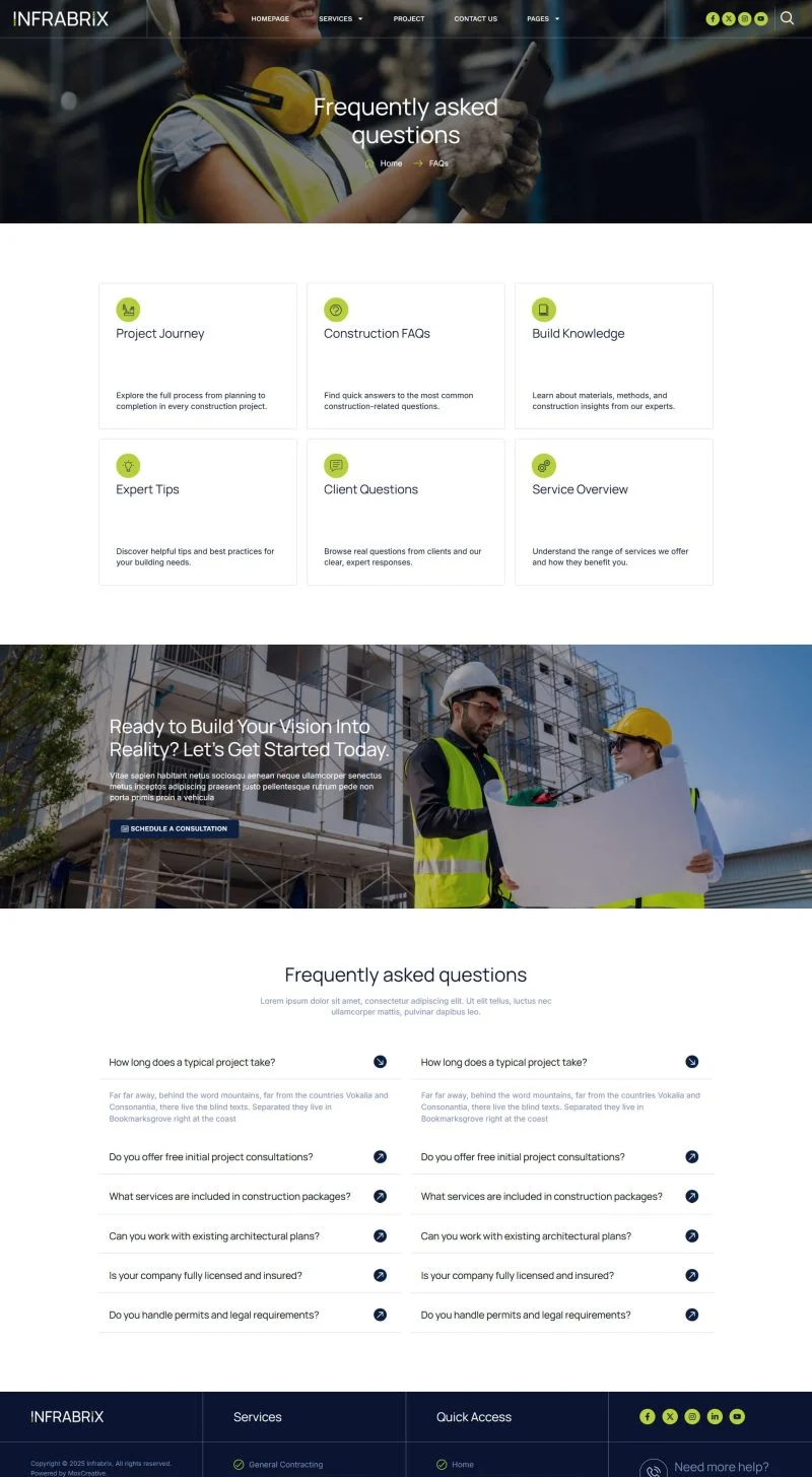 建筑/地产 Elementor 模板常见问题预览