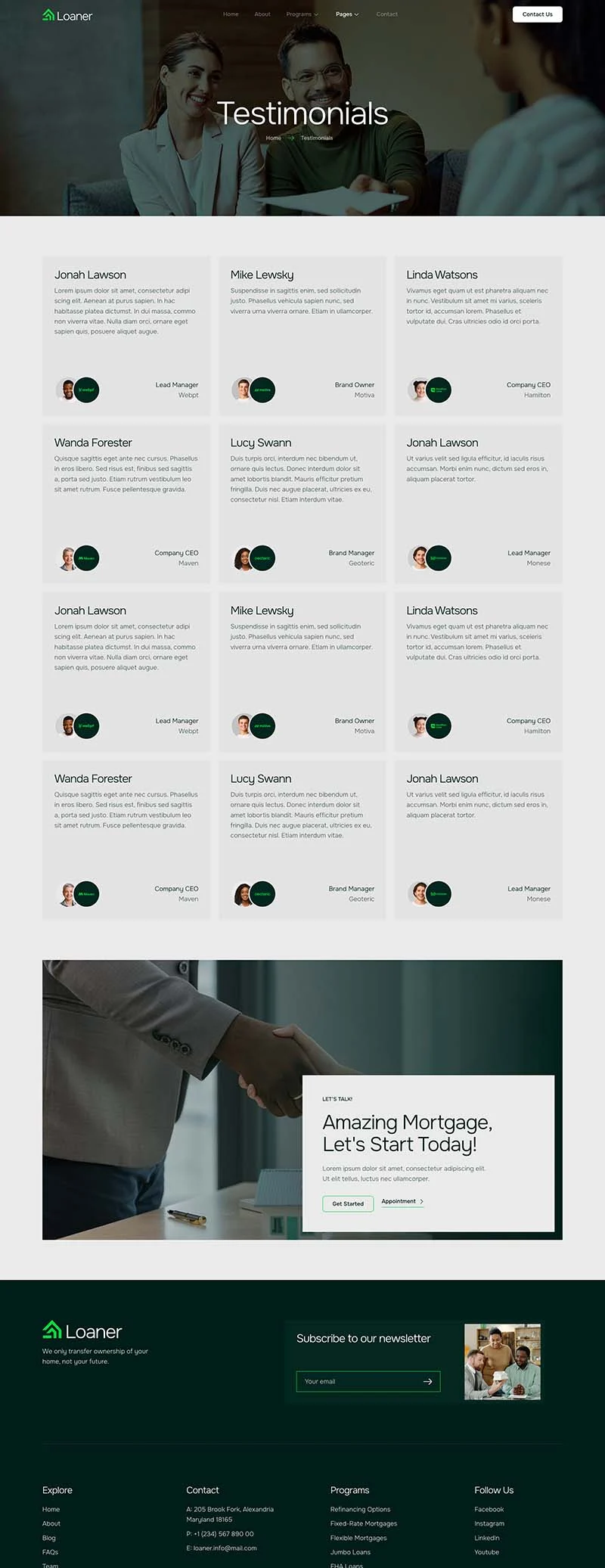金融/投资 Elementor 模板客户评价预览