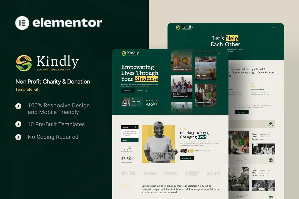慈善机构Elementor网站模板_一键导入快速建站插图-WP资源海 组织/机构 Elementor 网站模板封面