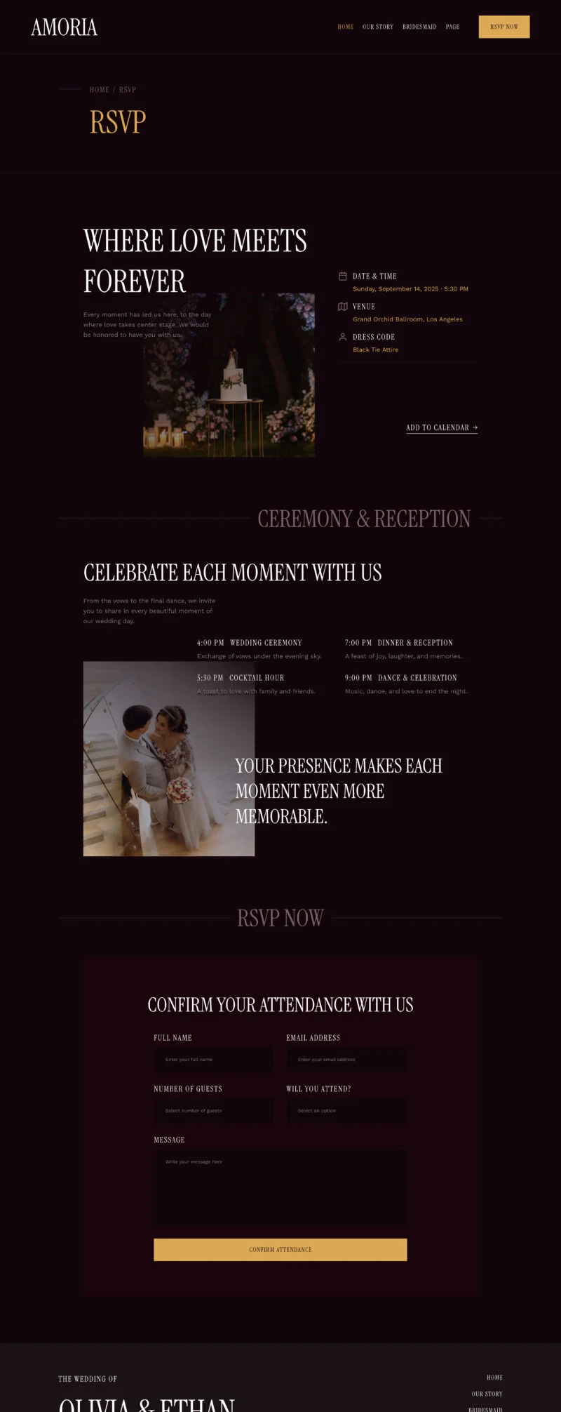 婚礼邀请Elementor网站模板_一键导入快速建站插图5-WP资源海 婚礼/婚庆 Elementor 模板出席确认预览