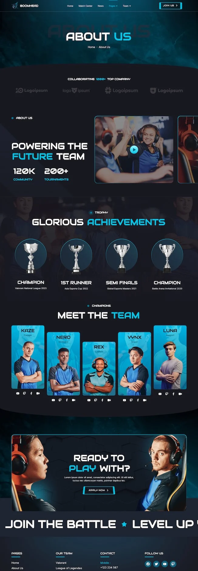 游戏/电竞 Elementor 模板关于我们预览