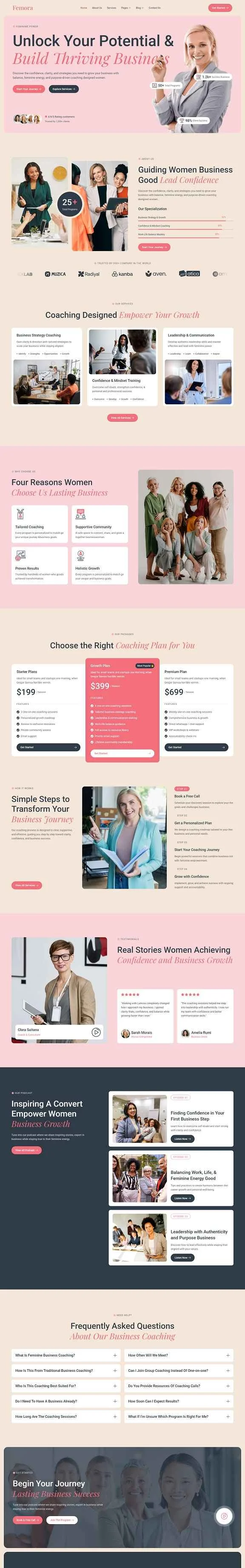 女性商业辅导Elementor网站模板_一键导入快速建站插图1-WP资源海 服务/咨询 Elementor 模板首页预览