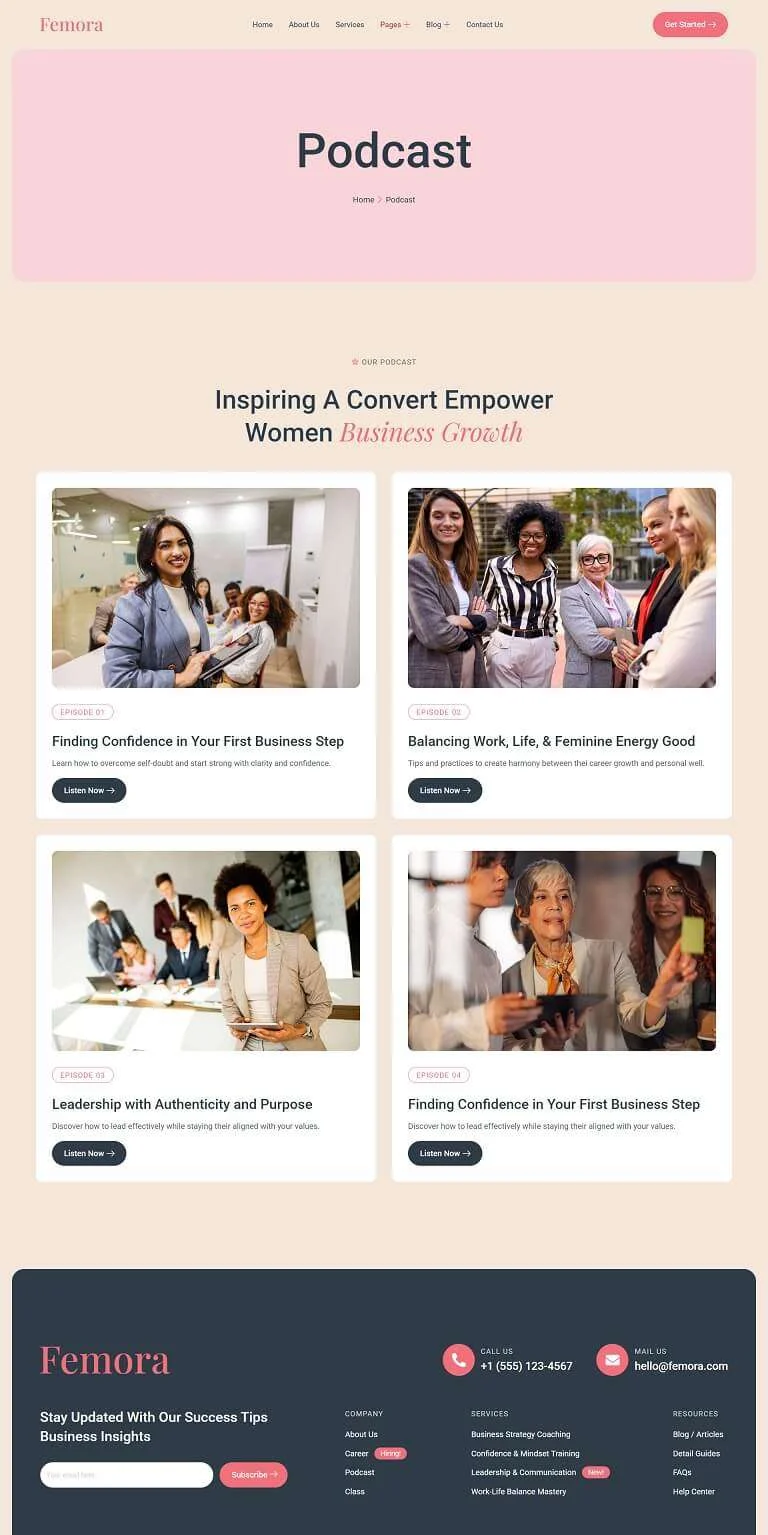 女性商业辅导Elementor网站模板_一键导入快速建站插图5-WP资源海 服务/咨询 Elementor 模板播客页面预览