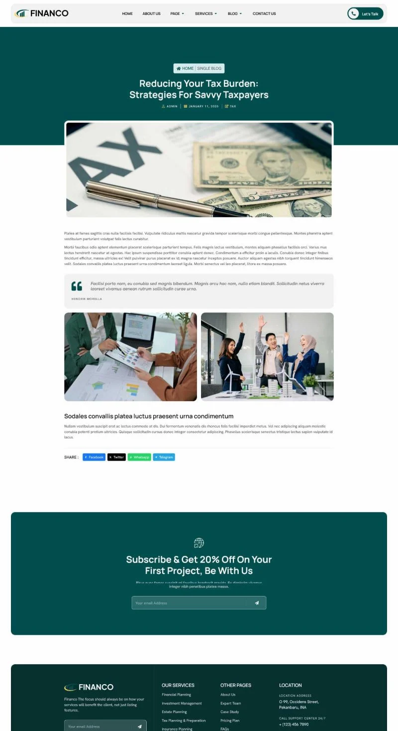金融/投资 Elementor 模板博客页面预览