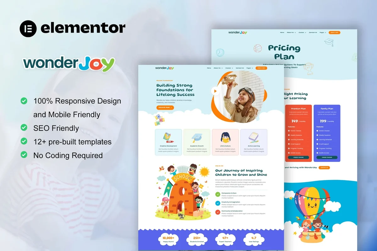 幼儿教育Elementor网站模板_一键导入快速建站插图-WP资源海 学校 Elementor 网站模板封面