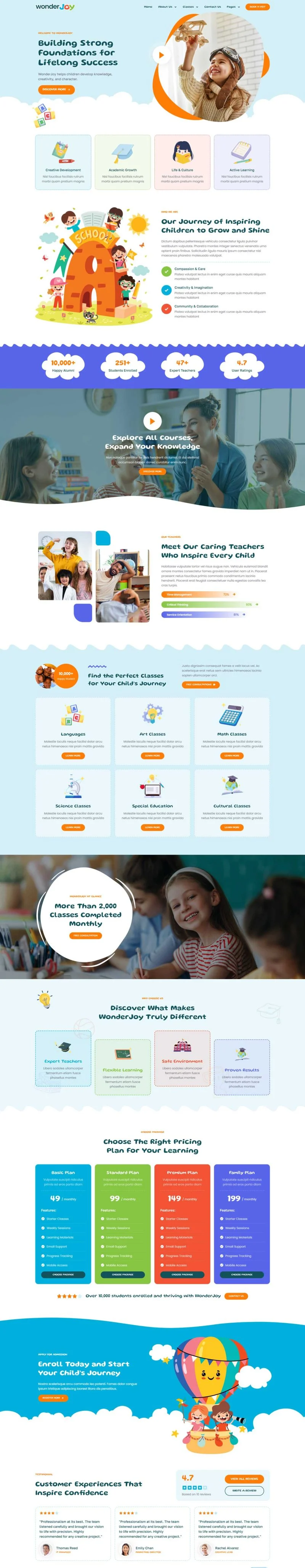 幼儿教育Elementor网站模板_一键导入快速建站插图1-WP资源海 学校 Elementor 模板首页预览