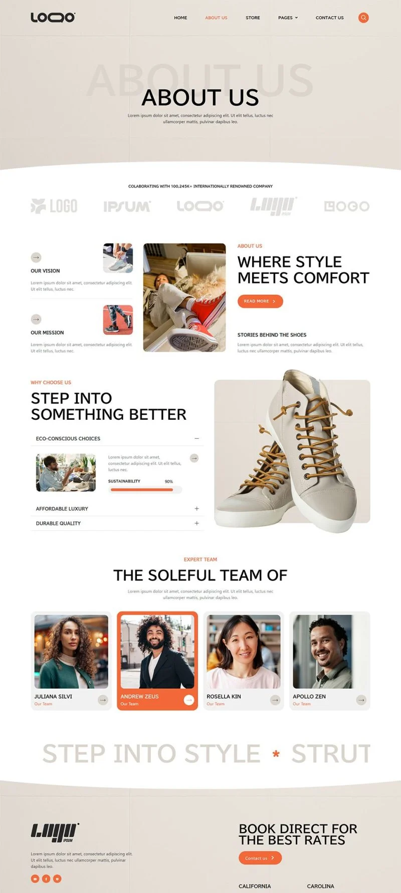 潮流鞋店Elementor网站模板_一键导入快速建站插图2-WP资源海 服装 Elementor 模板关于我们预览