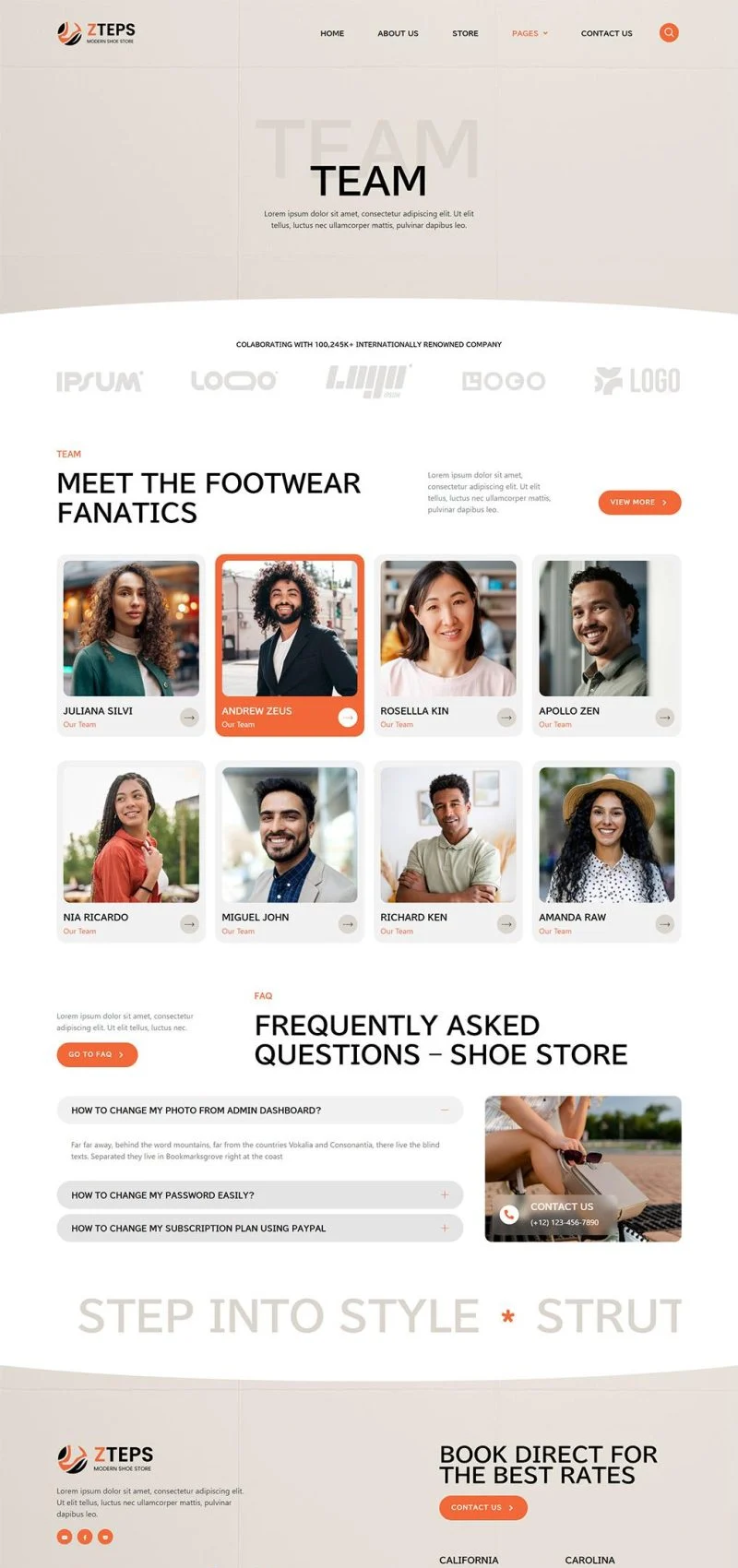 潮流鞋店Elementor网站模板_一键导入快速建站插图4-WP资源海 服装 Elementor 模板团队页面预览