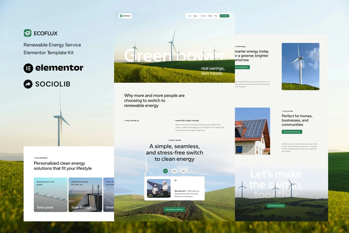 太阳能发电Elementor网站模板_一键导入快速建站插图-WP资源海 工业/工厂 Elementor 网站模板封面