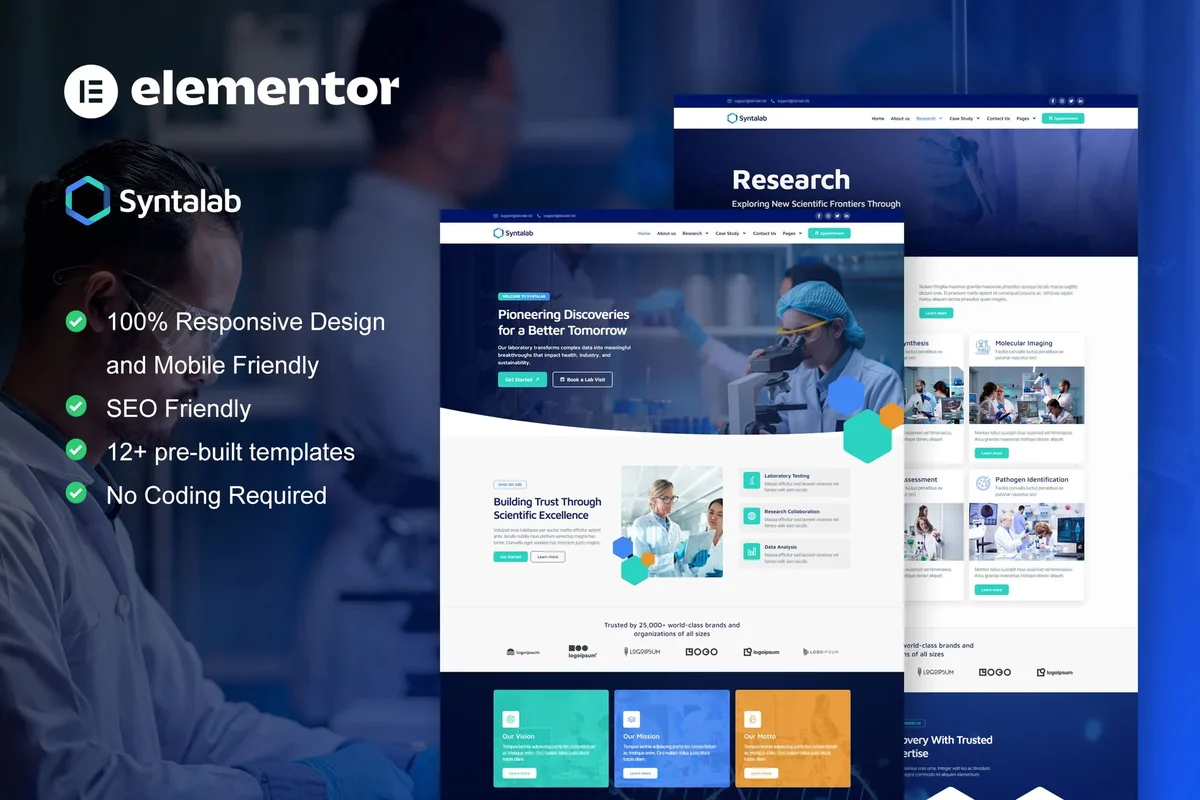 科研实验室Elementor网站模板_一键导入快速建站插图-WP资源海 科研/实验 Elementor 网站模板封面
