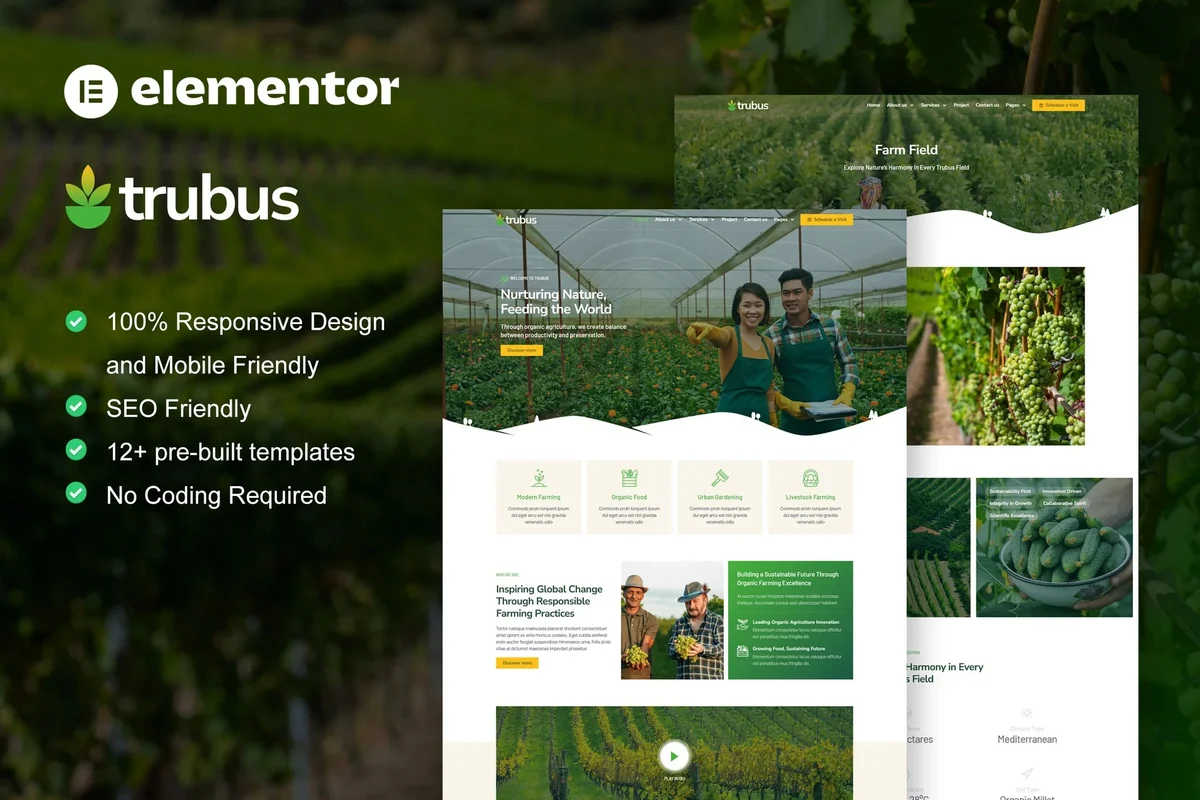 生态农场Elementor网站模板_一键导入快速建站插图-WP资源海 农业 Elementor 网站模板封面