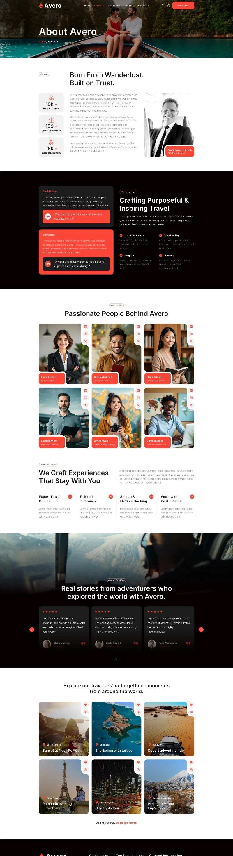 户外/旅行 Elementor 模板关于我们预览
