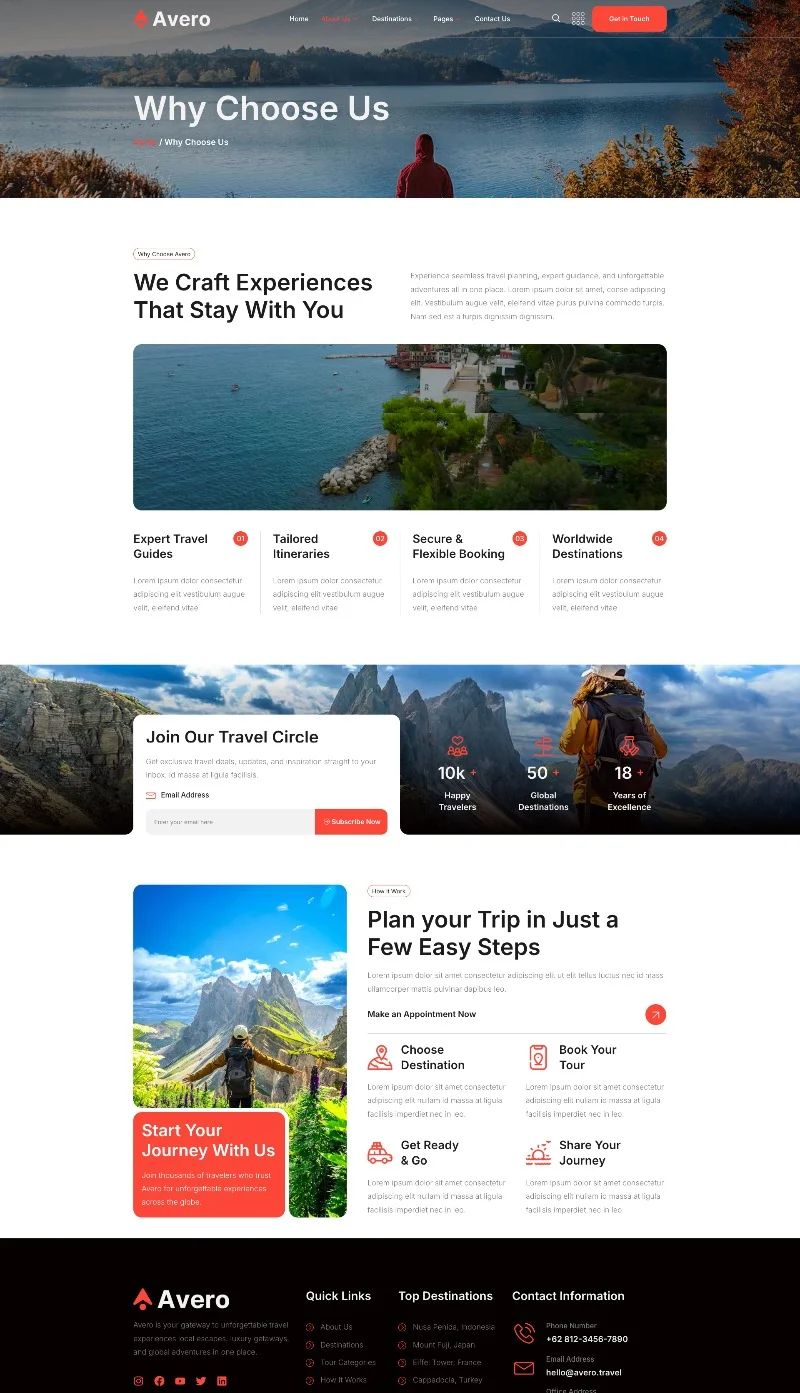 户外/旅行 Elementor 模板品牌优势预览