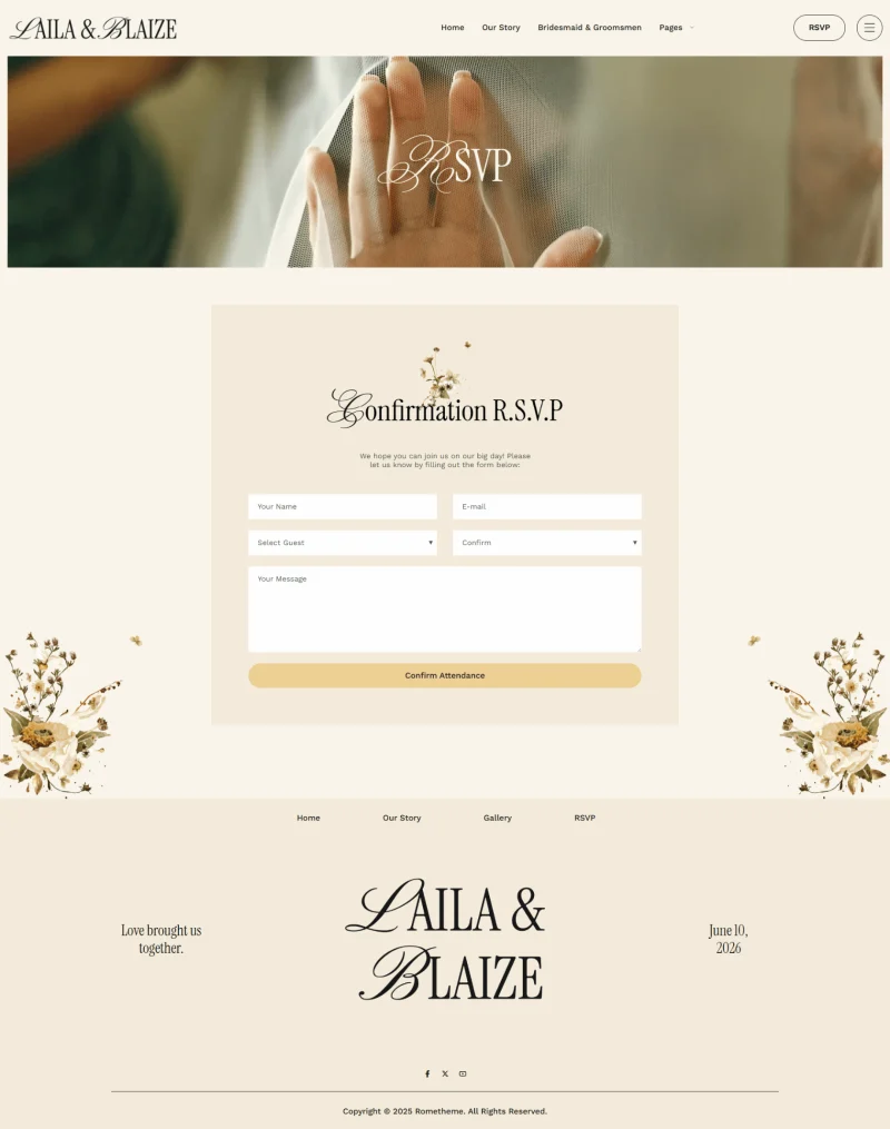 婚礼/婚庆 Elementor 模板出席确认预览