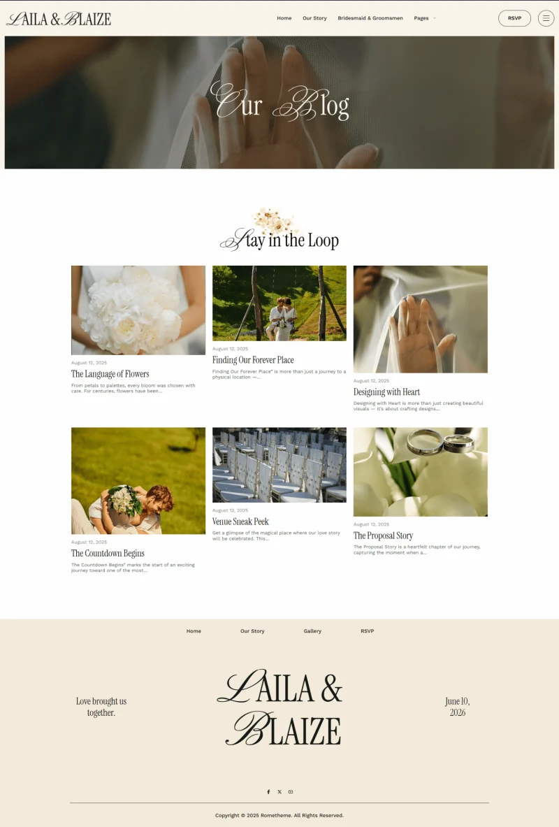 婚礼/婚庆 Elementor 模板博客页面预览