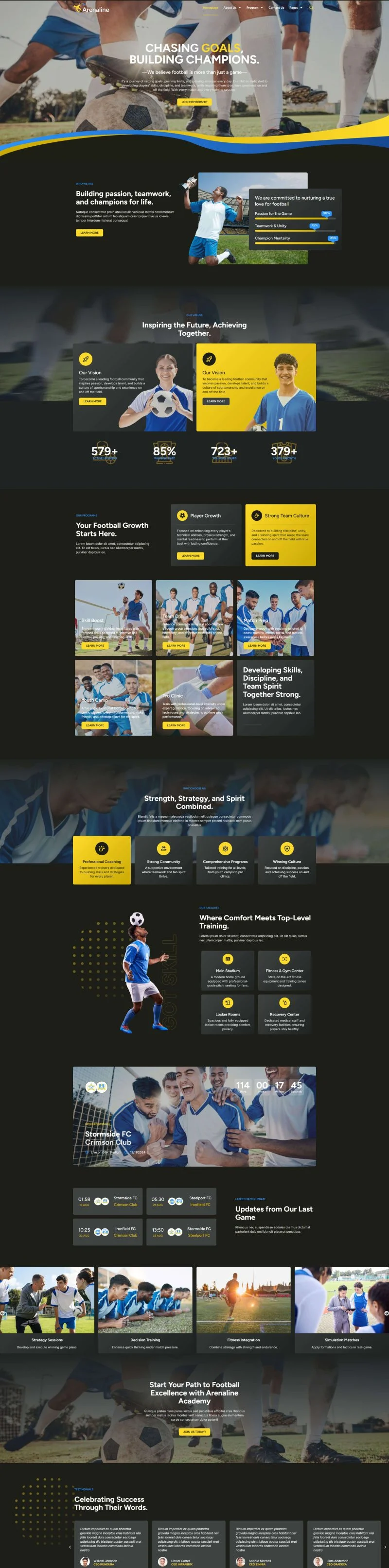 青少年足球俱乐部与训练营Elementor网站模板_一键导入快速建站插图1-WP资源海 运动/健身 Elementor 模板首页预览