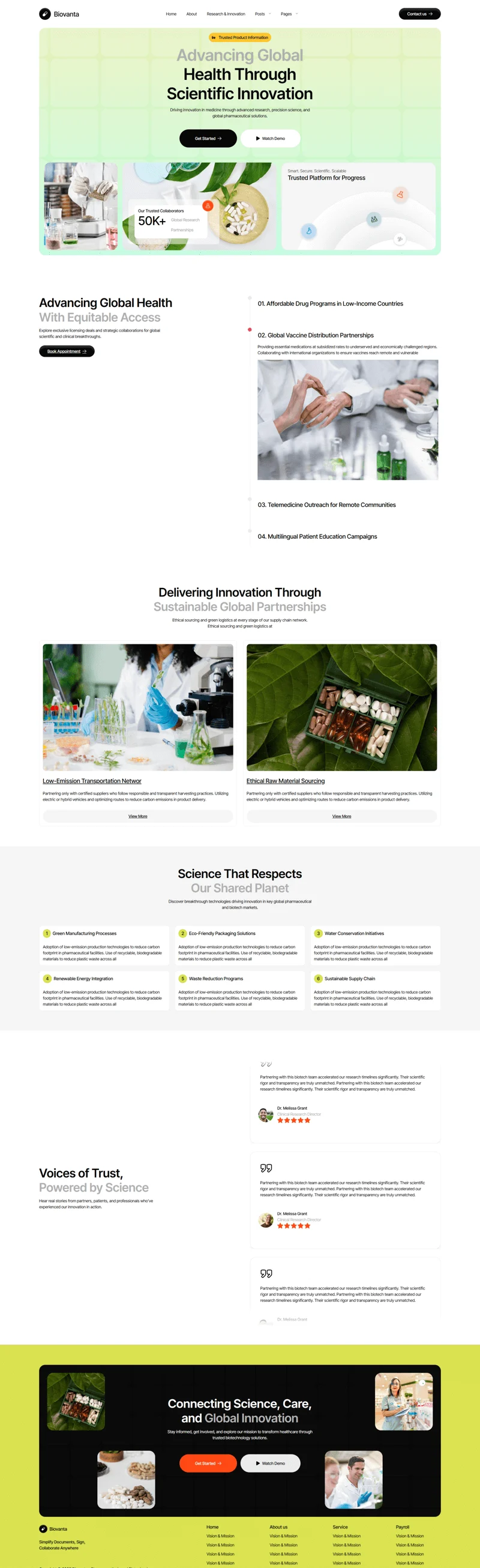 生物医药科技企业Elementor网站模板_一键导入快速建站插图6-WP资源海 健康/医药 Elementor 模板可持续发展与伦理页面预览