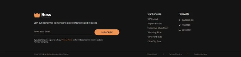 高端专车出行Elementor网站模板_一键导入快速建站插图7-WP资源海 物流/运输 Elementor 模板页脚预览