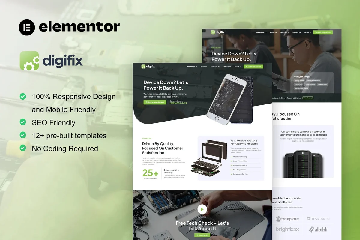 手机维修Elementor网站模板_一键导入快速建站插图-WP资源海 维修 Elementor 网站模板封面