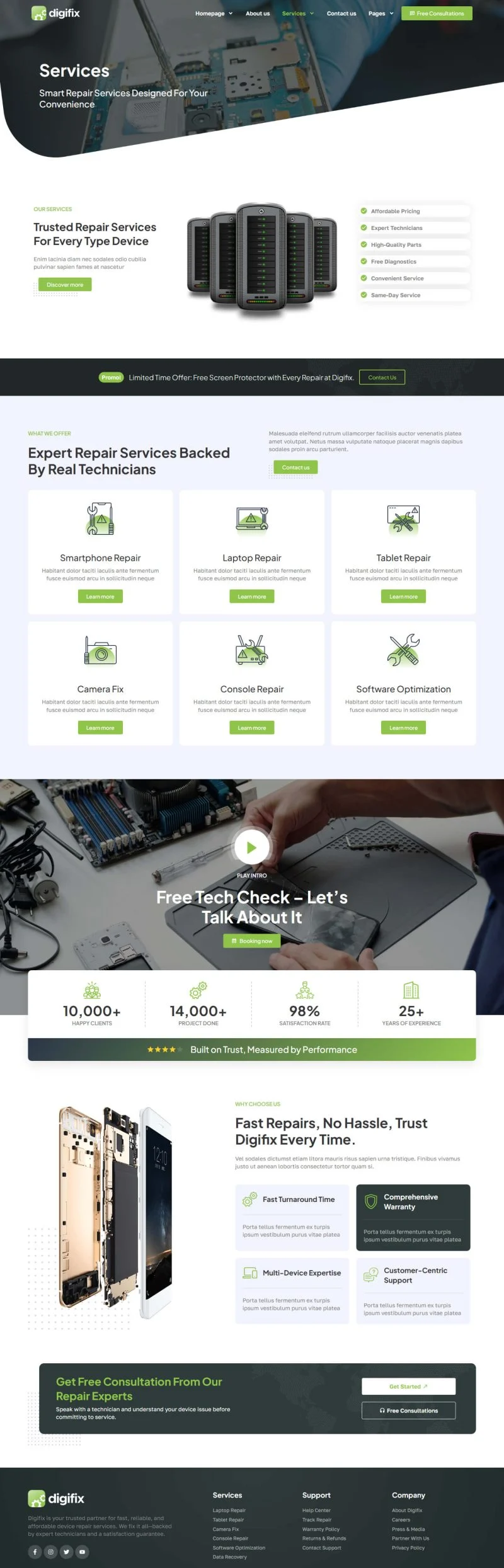 维修 Elementor 模板服务页面预览