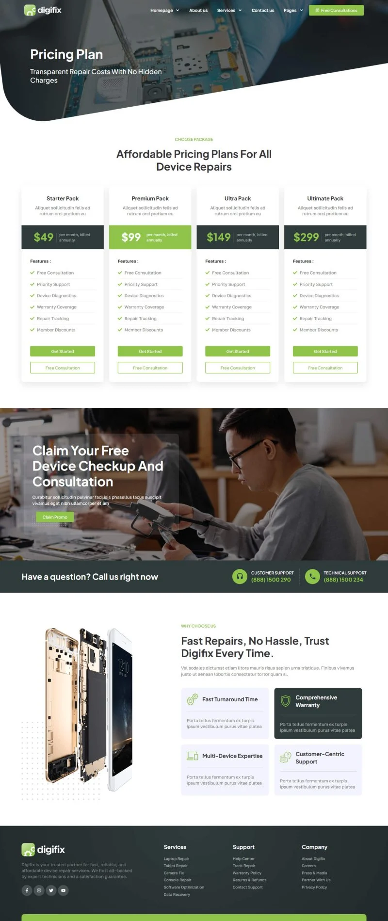 维修 Elementor 模板价格页面预览