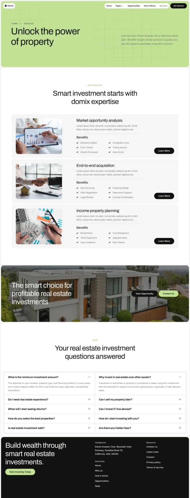 物业投资机会Elementor网站模板_一键导入快速建站插图4-WP资源海 建筑/地产 Elementor 模板服务页面预览